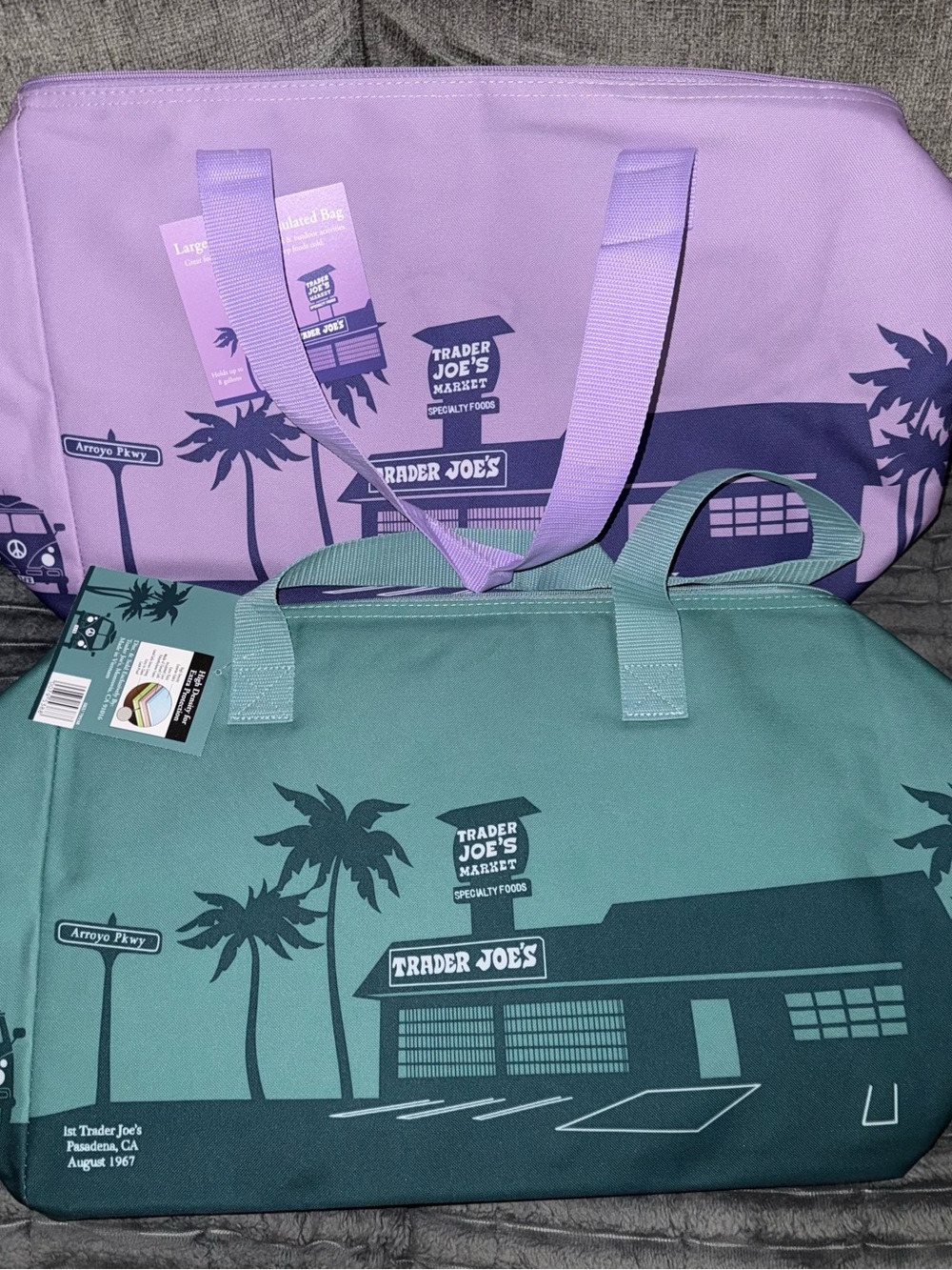 2 Trader Joe’s Insulated Tote Bags Lavender Dusty Blue Limited 8 gallon NEW - Picture 4 of 10